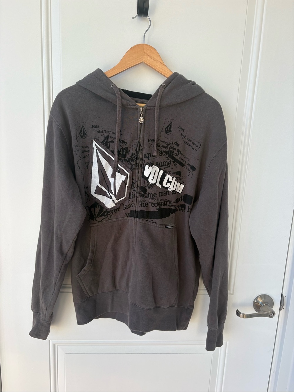 Volcom Gray and White Graphic Zip Hoodie